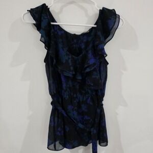 Express Womens Ruffle Chiffon Top Size Small Floral Fairy Dark Romance